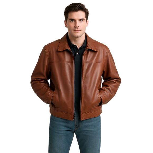 Vintage Creations de Cuir by Andre 100% Leather Brown Bomber Jacket - Size 42 - Picture 1 of 9